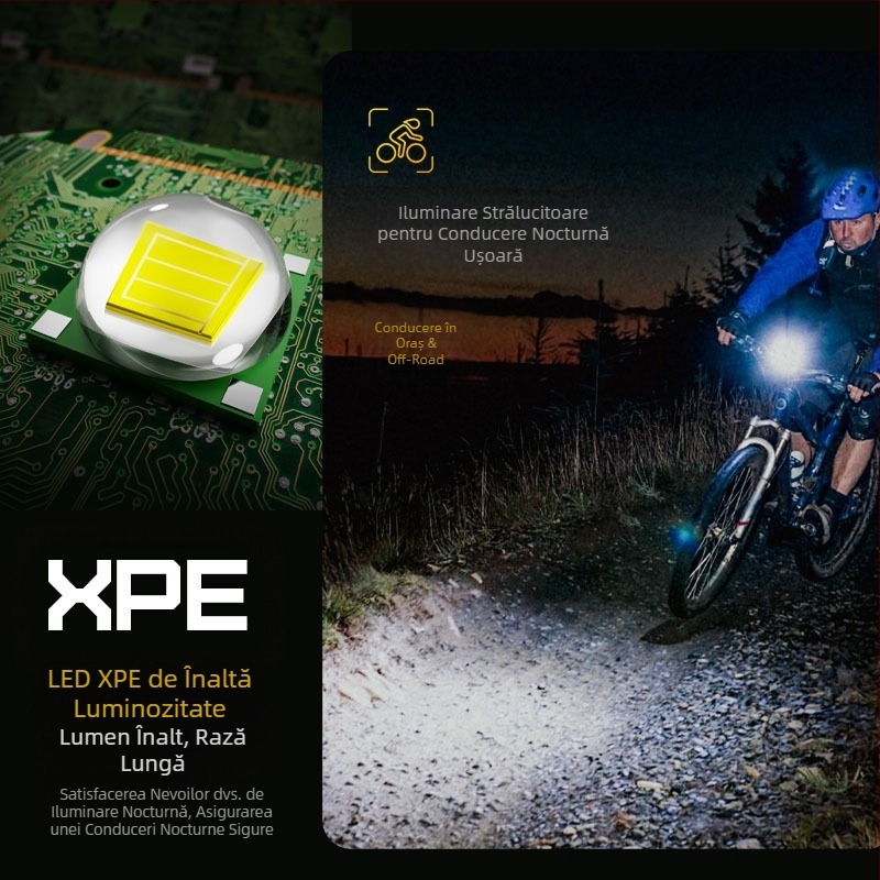 Lampă de bicicletă cu far solar, lampă cu claxon, reîncărcabilă prin USB, lanternă solară pentru bicicletă