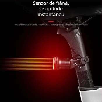 Lumină de bicicletă, bicicletă de șosea, lumină de avertizare cu luminozitate ridicată, lumină spate cu senzor de frână, lumină de exterior pentru bicicletă de munte