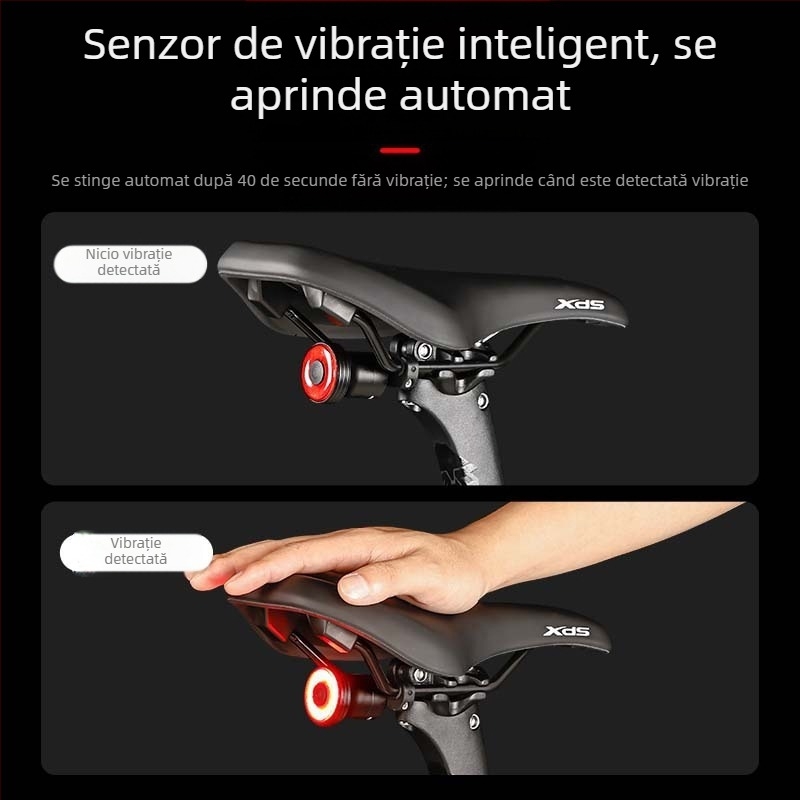 Lumină de bicicletă, bicicletă de șosea, lumină de avertizare cu luminozitate ridicată, lumină spate cu senzor de frână, lumină de exterior pentru bicicletă de munte