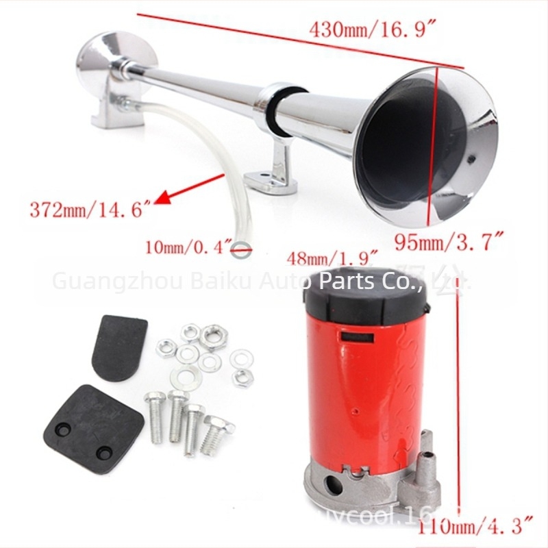 Producătorul furnizează 17 inch 450mm 12V auto claxon cu aer cu un singur tub fluier cu aer modificat claxon super puternic montat pe mașină