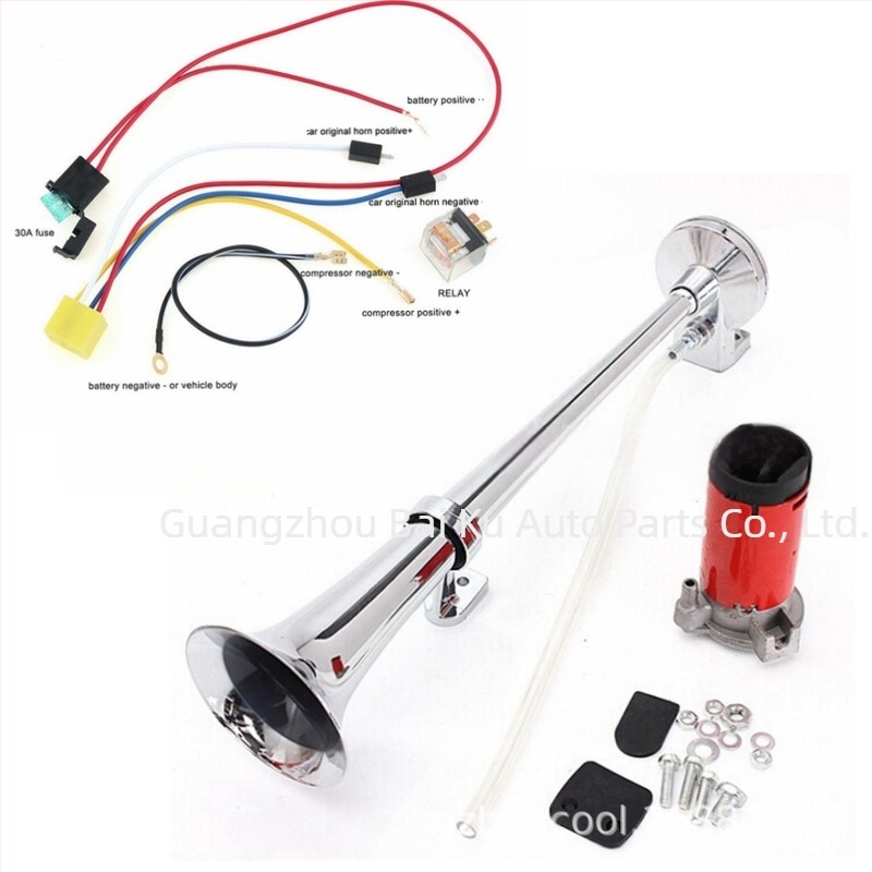 Producătorul furnizează 17 inch 450mm 12V auto claxon cu aer cu un singur tub fluier cu aer modificat claxon super puternic montat pe mașină