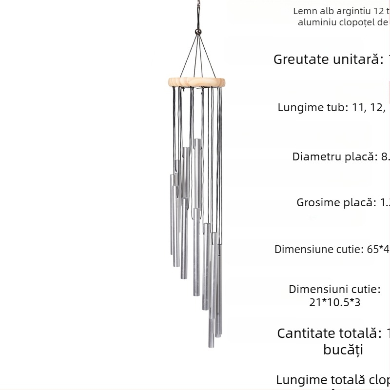 Clopoțel de vânt metalic cu 12 tuburi din aluminiu, pandantiv pentru balcon, pandantiv transfrontalier, cadou comemorativ Temu, en-gros