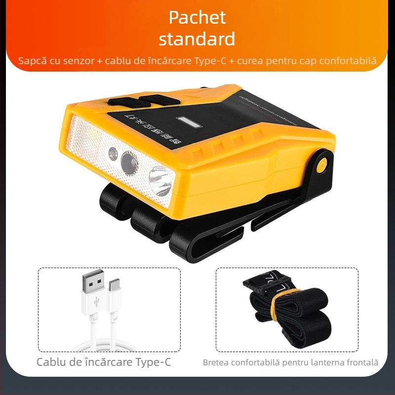 Yinnuo lampă frontală de pescuit specială reîncărcabilă montată pe cap super luminoasă mini ultra lumină lumină mică lampă de inducție pentru pescuit nocturn