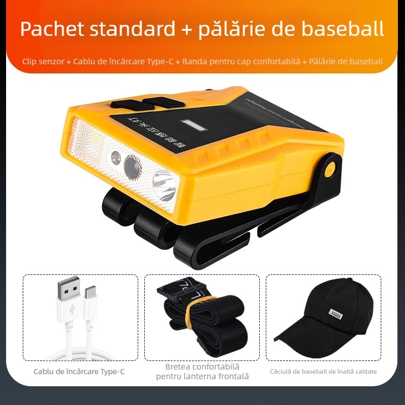 Yinnuo lampă frontală de pescuit specială reîncărcabilă montată pe cap super luminoasă mini ultra lumină lumină mică lampă de inducție pentru pescuit nocturn