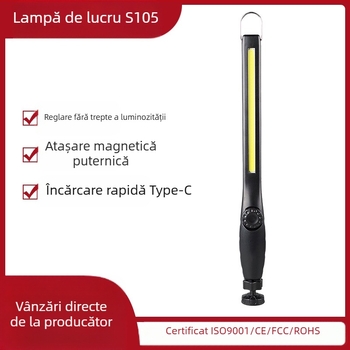 Lampă de lucru mobilă reîncărcabilă cu flux luminos ridicat, cu fund suspendat și magnet, cu funcție de reglare a intensității luminoase a mașinii, fără electrozi, pentru repararea acesteia
