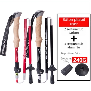 Baston de trekking în aer liber, din carbon, ultra-ușor, retractabil, pliabil, cu blocare exterioară, pentru alpinism, drumeții, alergare de cross-country, baston de mers din fibră de carbon
