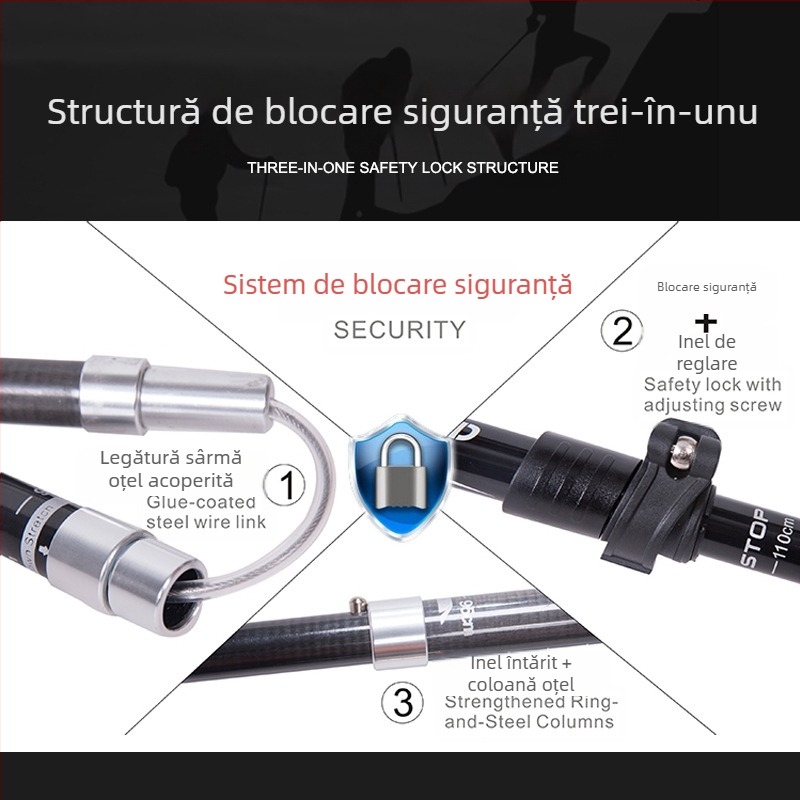 Baston de trekking în aer liber, din carbon, ultra-ușor, retractabil, pliabil, cu blocare exterioară, pentru alpinism, drumeții, alergare de cross-country, baston de mers din fibră de carbon