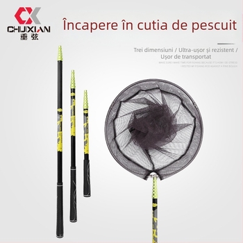 Prăjină telescopică pentru plasă de pescuit din fibră de carbon, 2,1–3 m, ultraușoară și rigidă