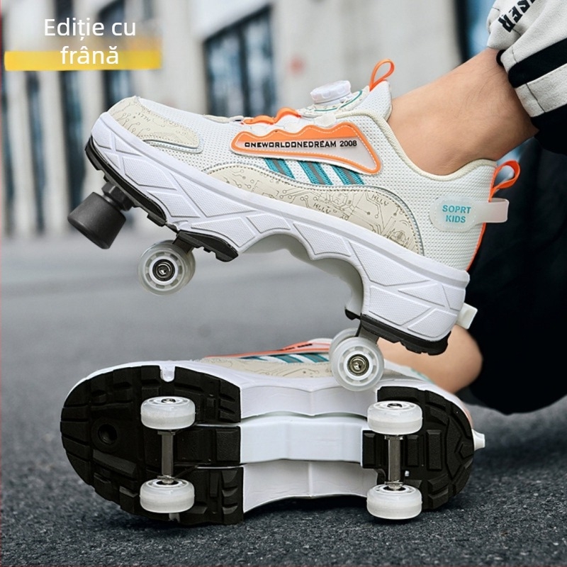 Pantofi de mers explozivi pentru copii, fete, invizibili, cu patru roți, contracționați, pentru băieți, pentru fete, scripete nou pentru adulți, pentru elevii de școală primară