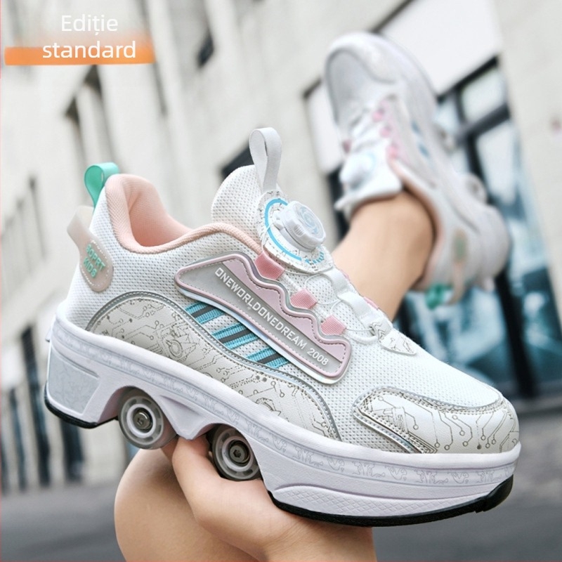 Pantofi de mers explozivi pentru copii, fete, invizibili, cu patru roți, contracționați, pentru băieți, pentru fete, scripete nou pentru adulți, pentru elevii de școală primară