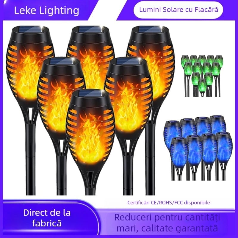 Lampă cu flacără transfrontalieră cu 12 LED-uri, lampă solară, lampă de peisaj pentru curte exterioară, lampă de sol, lampă de gazon