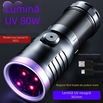 Lanternă ultravioletă 365, violet, bancnote, monede, tutun și alcool, anti-falsificare, fluorescentă, 80W, identificare specială, lumină violetă SV74