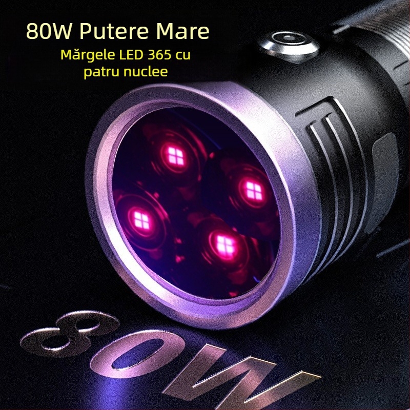Lanternă ultravioletă 365, violet, bancnote, monede, tutun și alcool, anti-falsificare, fluorescentă, 80W, identificare specială, lumină violetă SV74