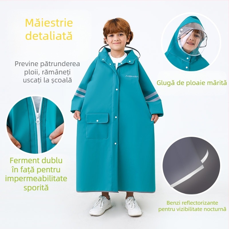 Pelerina de ploaie pentru copii, elevi de gimnaziu, elevi de școală elementară, elevi de gimnaziu, bărbați, copii cu vârsta cuprinsă între 6 și 18 ani, ghiozdan special suportabil pentru prevenirea furtunilor de ploi
