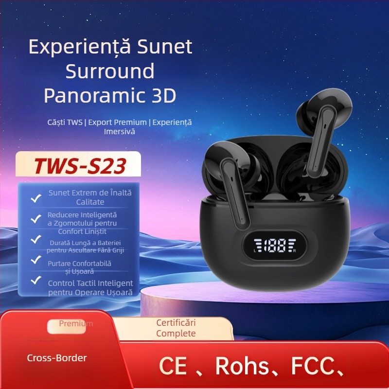 Factory Tws Transfrontalieră Model Privat S23 Căști fără fir Bluetooth 5.3 Enc Stereo Reducere Zgomot Afișaj Digital Căști de bună calitate a sunetului
