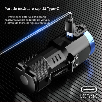 Mini lanternă puternică, all-in-one, portabilă, reîncărcabilă, cu rază lungă de acțiune, cu LED-uri de lungă durată, cu aspirație magnetică, cob mic