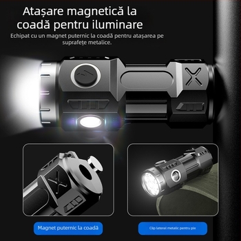 Mini lanternă puternică, all-in-one, portabilă, reîncărcabilă, cu rază lungă de acțiune, cu LED-uri de lungă durată, cu aspirație magnetică, cob mic