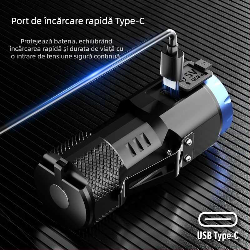 Mini lanternă puternică, all-in-one, portabilă, reîncărcabilă, cu rază lungă de acțiune, cu LED-uri de lungă durată, cu aspirație magnetică, cob mic