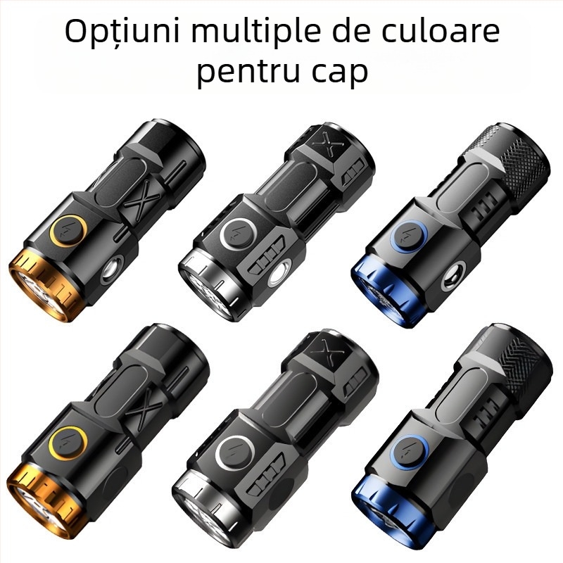 Mini lanternă puternică, all-in-one, portabilă, reîncărcabilă, cu rază lungă de acțiune, cu LED-uri de lungă durată, cu aspirație magnetică, cob mic