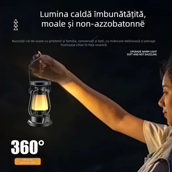 Lampă de camping reîncărcabilă cu kerosen 2024 nouă, lampă decorativă cu atmosferă, lampă de camping portabilă solară retro pentru exterior
