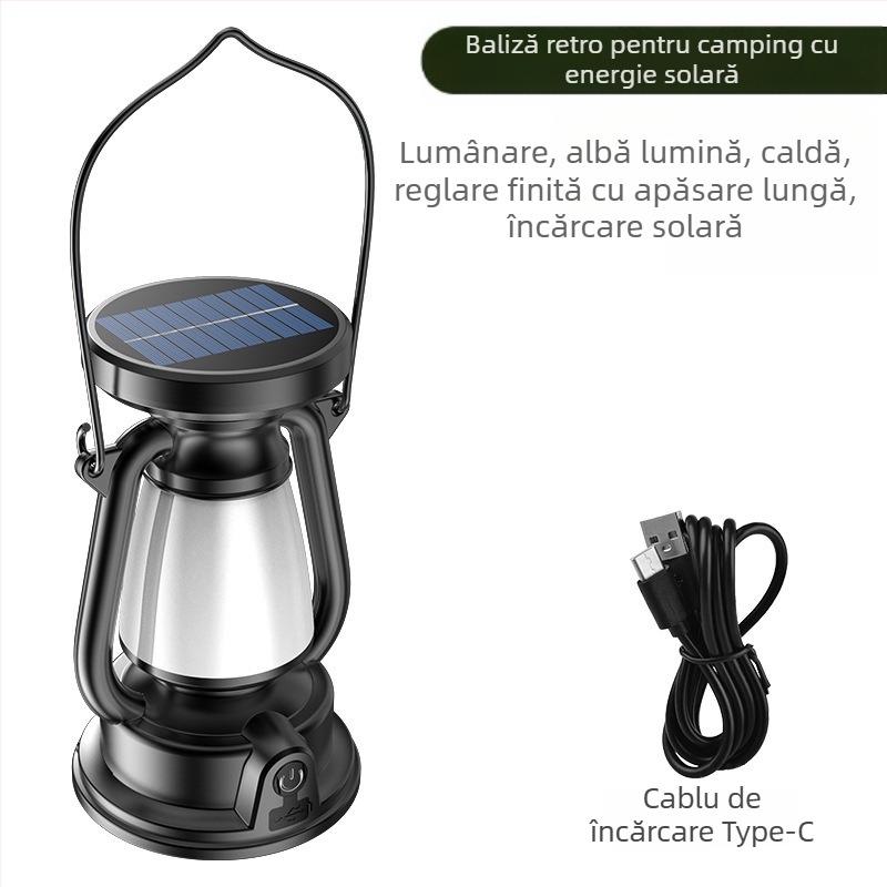 Lampă de camping reîncărcabilă cu kerosen 2024 nouă, lampă decorativă cu atmosferă, lampă de camping portabilă solară retro pentru exterior
