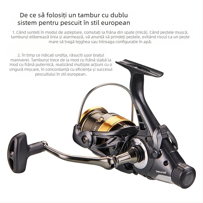 Roată de filare distractivă cu descărcare dublă, complet metalică, cupă, sârmă de pescuit, roată de pescuit față și spate, forță de descărcare a frânei, bibliotecă de roți de pescuit, roată de pescuit la crap, en-gros