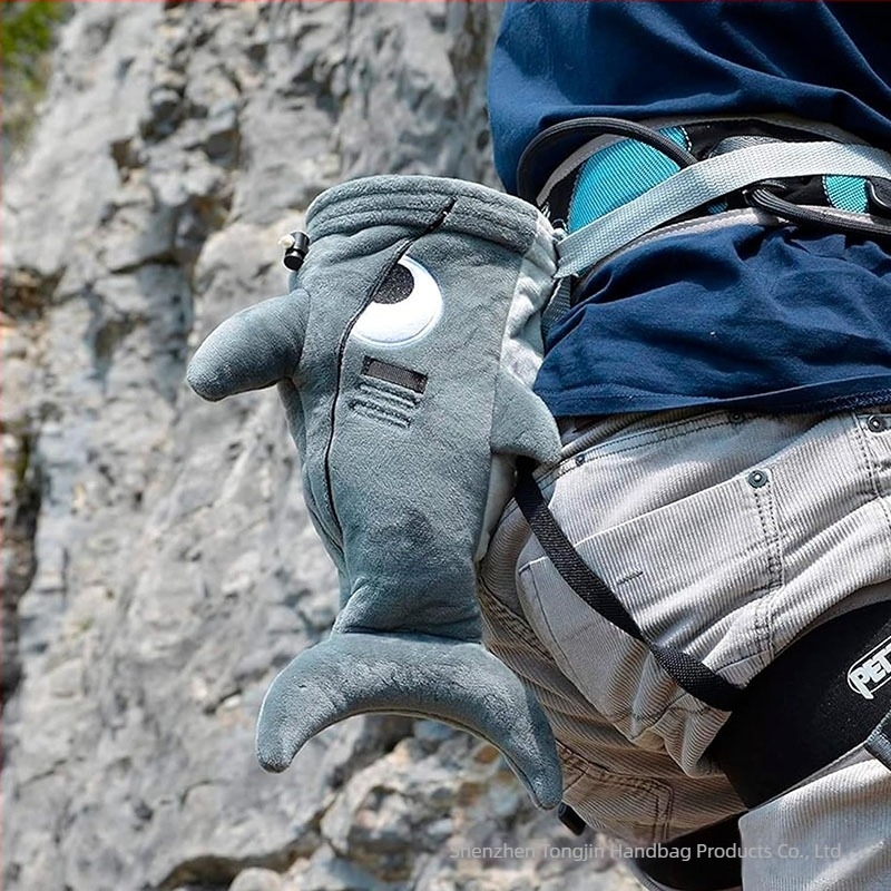 Amazon, geantă de pudră cu desene animate de rechin, de pluș, pentru alpinism, pentru exterior, alpinism, antiderapant, agățat la talie, geantă de pudră cu magneziu pentru mâini uscate