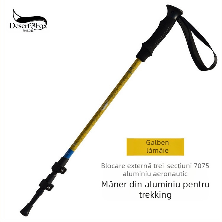Băț de trekking din aliaj de aluminiu, profesional, cu încuietoare exterioară, ultraușor, 7075, pliabil, retractabil, cârjă pentru exterior, baston de mers, alpinism