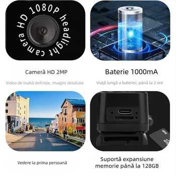 D7 Cameră de iluminat montată pe cap cu LED-uri, înregistrator de inspecție pentru ciclism în aer liber, cameră sport, vedere la persoana întâi