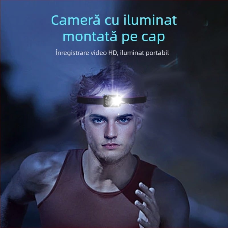 D7 Cameră de iluminat montată pe cap cu LED-uri, înregistrator de inspecție pentru ciclism în aer liber, cameră sport, vedere la persoana întâi
