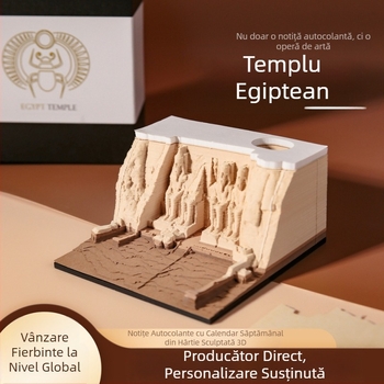 Calendar 2025, templul egiptean antic, ornamente Wenchuang, notițe Post-it detașabile, calendar săptămânal stereoscopic 3D, notițe sculptate în hârtie