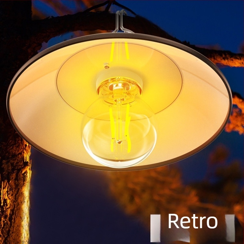 Nouă lumină de camping LED transfrontalieră, lumină caldă, lumină de cort cu baterie încorporată cu cârlig, lumină de camping cu încărcare TYPEC