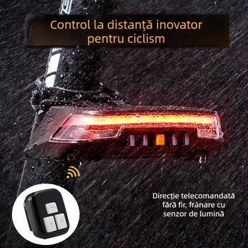 Lumină de frână inteligentă pentru bicicletă, telecomandă wireless, control al luminii de direcție, încărcare USB prin inducție, lumină de avertizare COB pentru bicicletă