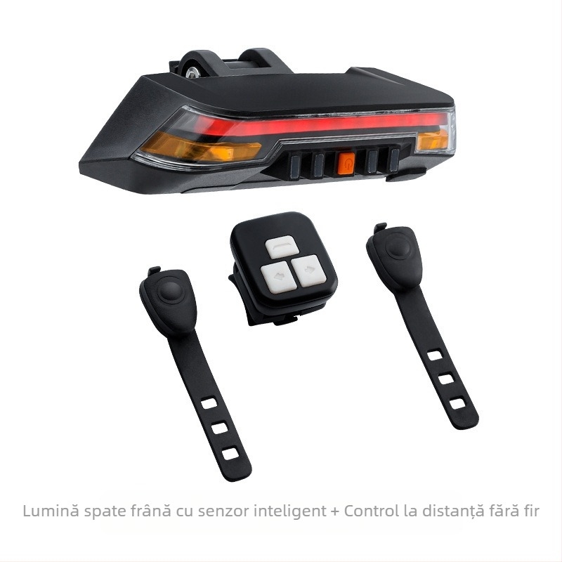 Lumină de frână inteligentă pentru bicicletă, telecomandă wireless, control al luminii de direcție, încărcare USB prin inducție, lumină de avertizare COB pentru bicicletă