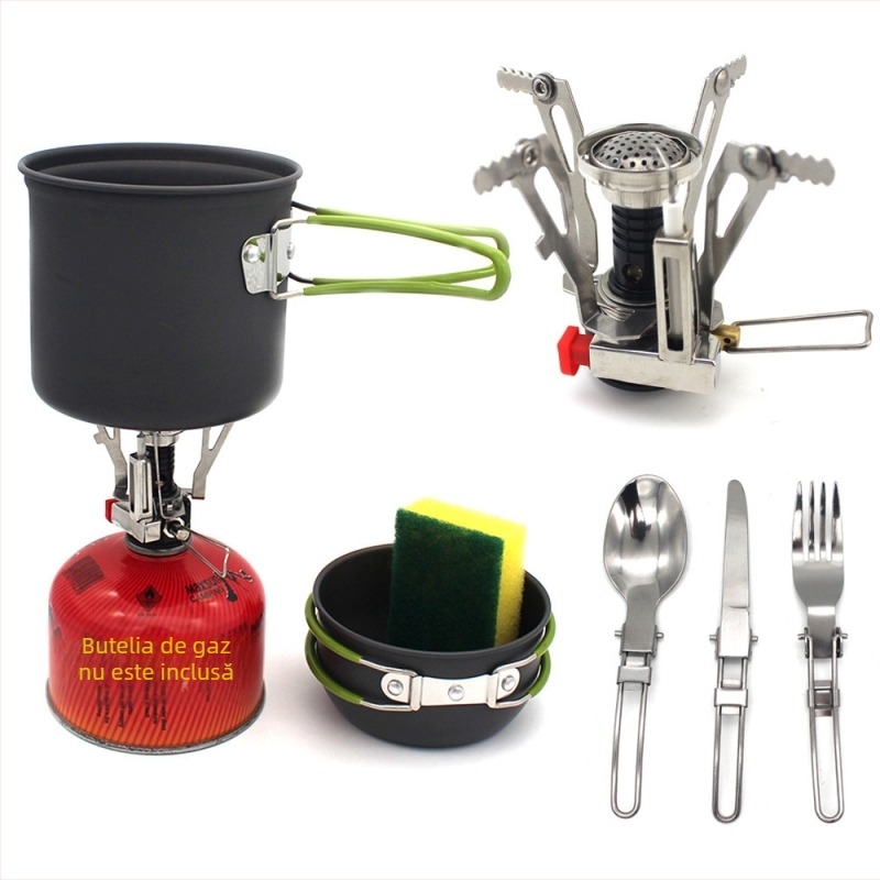 Set de camping portabil în aer liber, vânzare fierbinte, transfrontalieră, oală pentru 1-2 persoane, ustensile de gătit pentru picnic, set de oale oxidat dur, set combinat de cupe