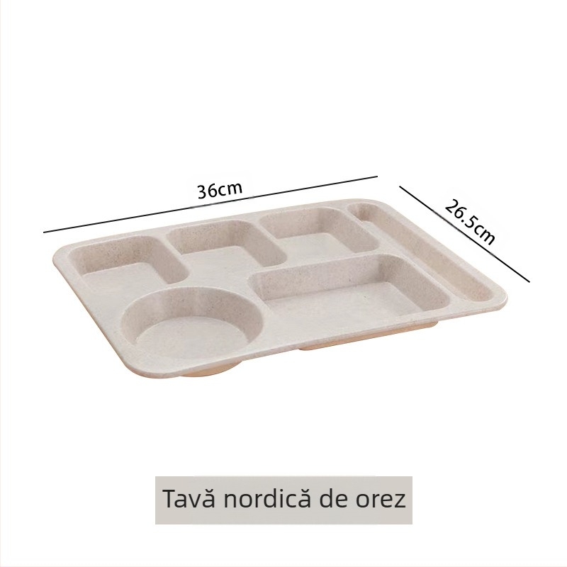 Farfurie de cină divizată din paie de grâu, 5 bucăți, cu bol, bețișoare, lingură, set de tacâmuri, comercial, pentru studenți, cantină, hotel, farfurie din plastic pentru fast-food