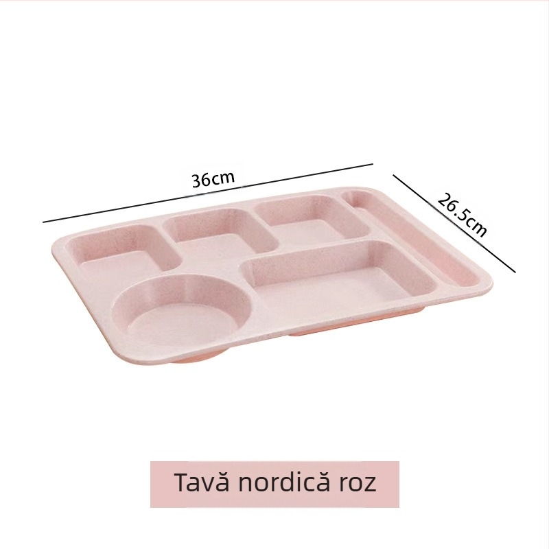 Farfurie de cină divizată din paie de grâu, 5 bucăți, cu bol, bețișoare, lingură, set de tacâmuri, comercial, pentru studenți, cantină, hotel, farfurie din plastic pentru fast-food