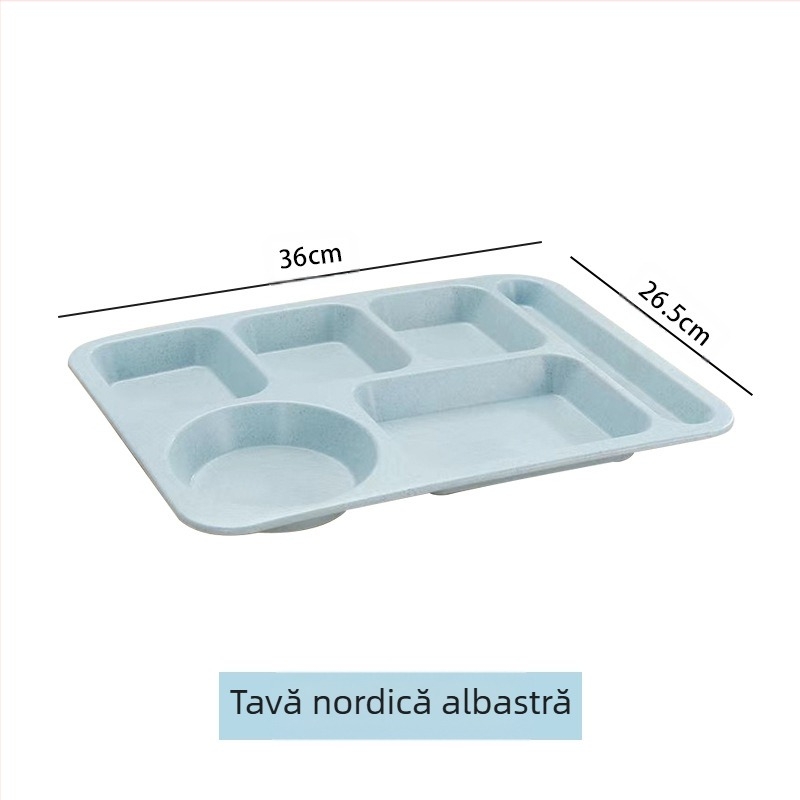 Farfurie de cină divizată din paie de grâu, 5 bucăți, cu bol, bețișoare, lingură, set de tacâmuri, comercial, pentru studenți, cantină, hotel, farfurie din plastic pentru fast-food