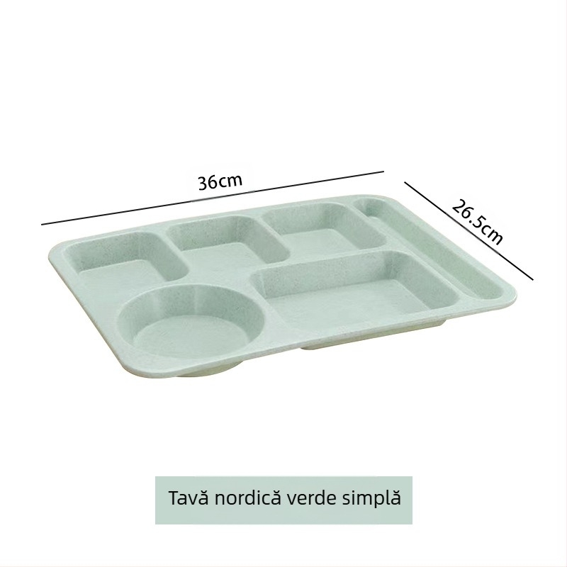 Farfurie de cină divizată din paie de grâu, 5 bucăți, cu bol, bețișoare, lingură, set de tacâmuri, comercial, pentru studenți, cantină, hotel, farfurie din plastic pentru fast-food