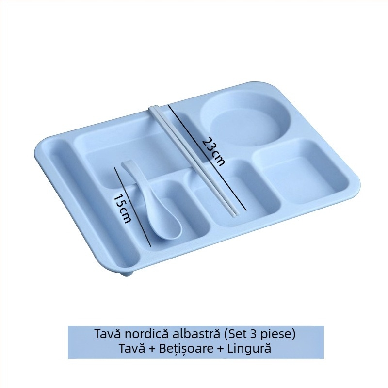 Farfurie de cină divizată din paie de grâu, 5 bucăți, cu bol, bețișoare, lingură, set de tacâmuri, comercial, pentru studenți, cantină, hotel, farfurie din plastic pentru fast-food