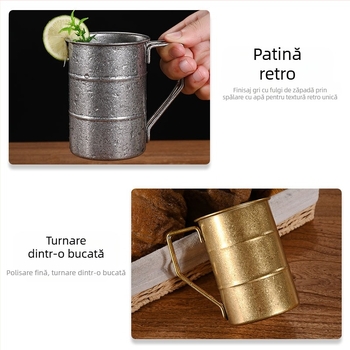 Cană de bere vintage din oțel inoxidabil 304, cană de nisip cu fulg de zăpadă, cană veche de camping în aer liber, logo personalizat
