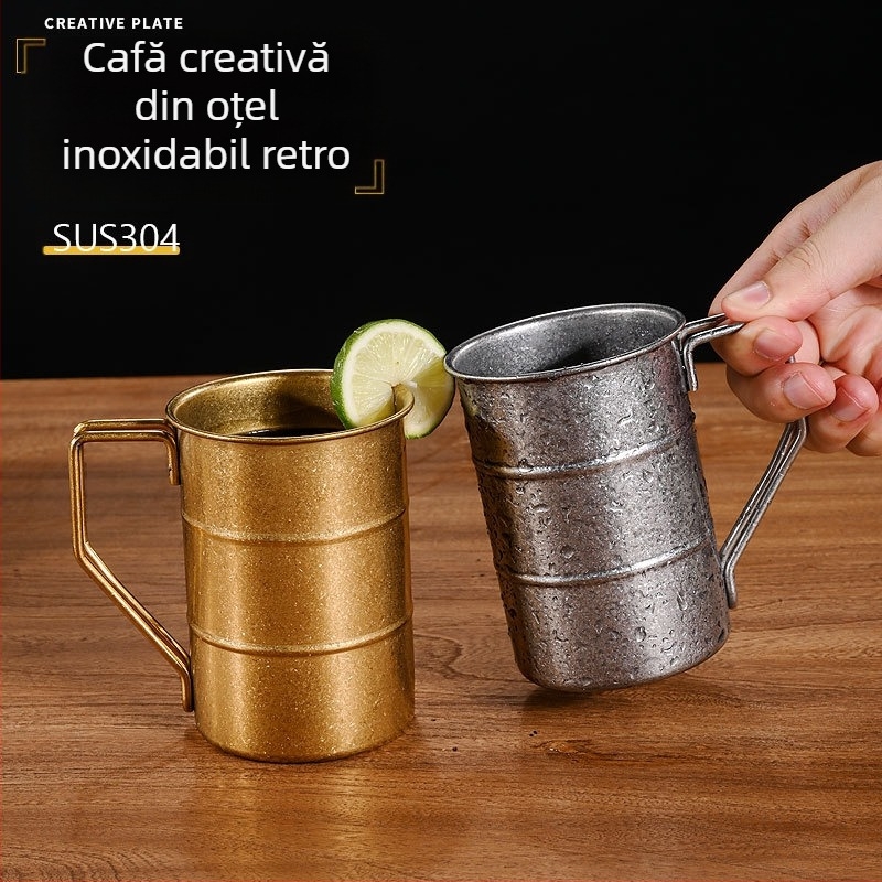 Cană de bere vintage din oțel inoxidabil 304, cană de nisip cu fulg de zăpadă, cană veche de camping în aer liber, logo personalizat