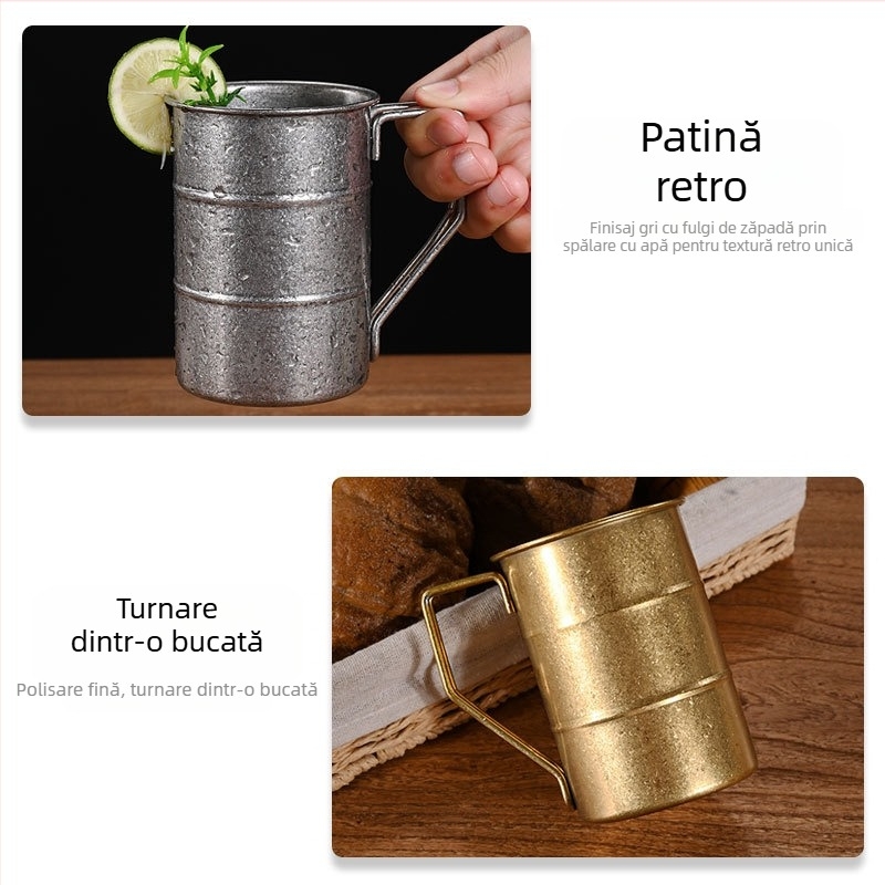 Cană de bere vintage din oțel inoxidabil 304, cană de nisip cu fulg de zăpadă, cană veche de camping în aer liber, logo personalizat