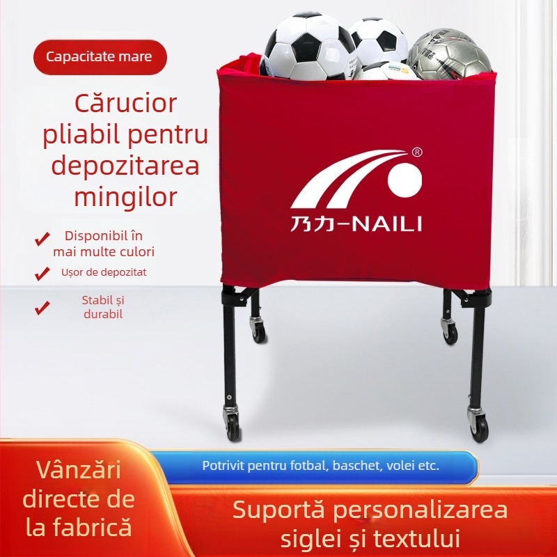 Cărucior de baschet din aliaj de aluminiu direct din fabrică, cărucior de depozitare a mingii, pliabil și portabil, cărucior de antrenament pentru interior și exterior