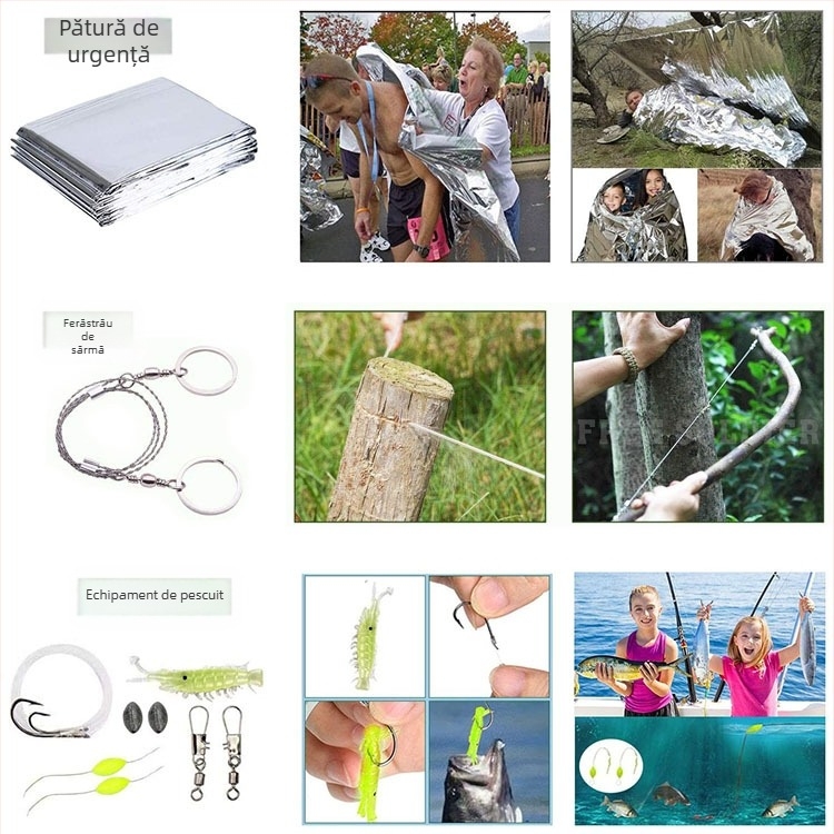 Set de scule de supraviețuire în aer liber, echipament de camping pentru călătorii, trusă de prim ajutor multifuncțională, provizii de urgență SOS