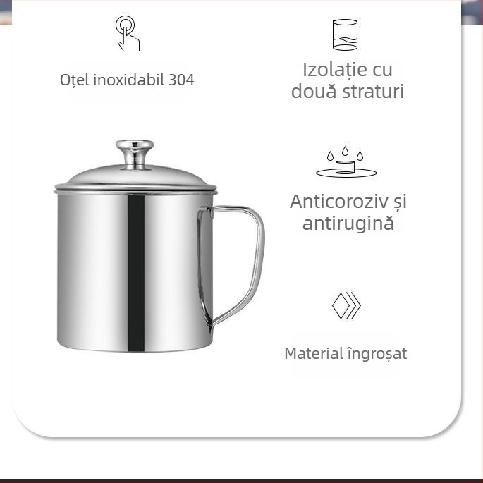 304 Cană de apă din oțel inoxidabil, cană pentru copii, cană pentru șah și cărți de birou, cană pentru grădiniță, cu capac, cană de ceai