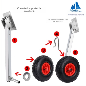 Remorcă pentru barcă de asalt sub 3m, barcă de pescuit marină, barcă de cauciuc, barcă gonflabilă, roată plictisitoare, fără rulment, remorcă mică simplă