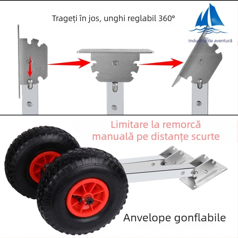 Remorcă pentru barcă de asalt sub 3m, barcă de pescuit marină, barcă de cauciuc, barcă gonflabilă, roată plictisitoare, fără rulment, remorcă mică simplă