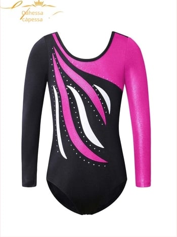 Tricou de gimnastică pentru copii, ținută profesională de dans cu ștampilă aurie, tricou de antrenament brodat, elasticitate ridicată și confortabilă