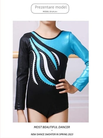 Tricou de gimnastică pentru copii, ținută profesională de dans cu ștampilă aurie, tricou de antrenament brodat, elasticitate ridicată și confortabilă